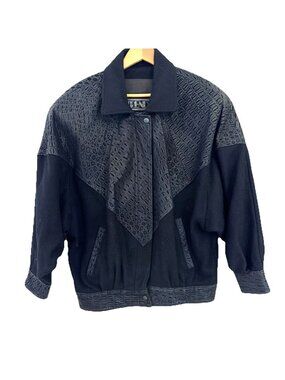 Vintage 80s Trendz Wool & Leather Jacket Womens Size M Black Argentina Oversized